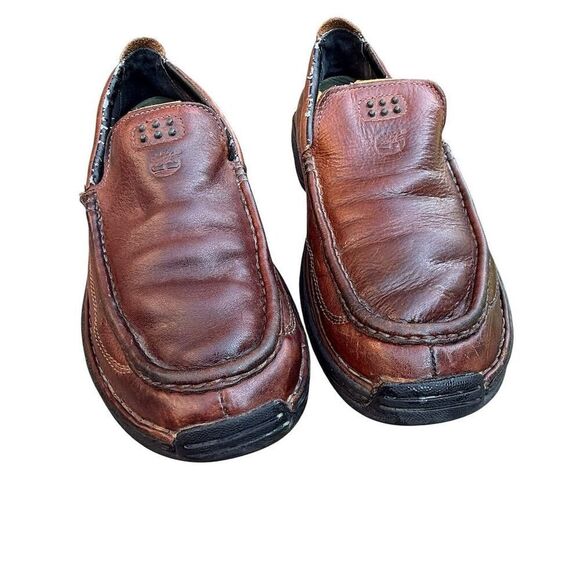 Timberland Brown Leather Slip-On Loafers Driving Shoes Men's Size 10 M - Picture 4 of 12